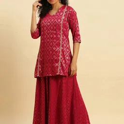 W Festive Striped Print Rayon Kurta With Flared Pant & Dupatta image 4