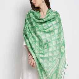 Dupatta Bazaar Green & White Ethnic Motifs Printed Art Silk Dupatta image 5