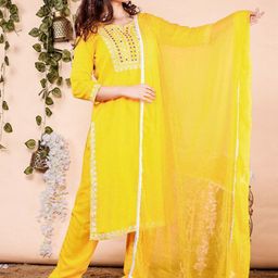 R RANAK CREATION Floral Embroidered Regular Kurta With Trousers & Dupatta image 5