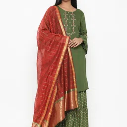 RANGMAYEE Women Floral Embroidered Regular Thread Work Kurta with Sharara & With Dupatta image 5