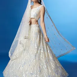 FABPIXEL Embroidered Sequinned Semi-Stitched Lehenga & Unstitched Blouse With Dupatta image 4