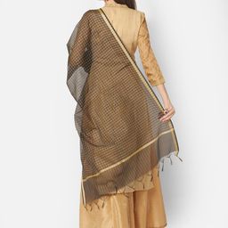 Dupatta Bazaar Black & Gold-Toned Checked Dupatta image 5