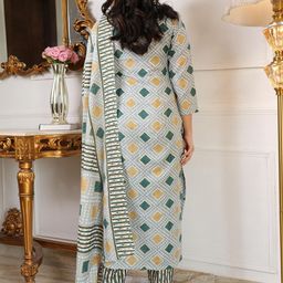KALINI Geometric Printed Straight Kurta With Trouser & Dupatta image 5