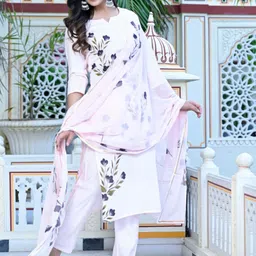 KALINI Floral Printed Regular Kurta With Trousers & Dupatta image 5