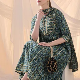 Anouk Round Neck Floral Printed Gotta Patti Empire Kurta with Trouser & Dupatta-picture-37