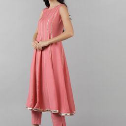 AHIKA Women Pink Panelled Gotta Patti Kurta with Trousers With Dupatta image 5