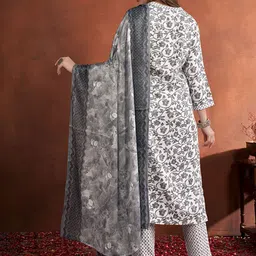 Anouk Mandarin Collar Floral Printed Regular Kurta with Trousers & Dupatta image 2