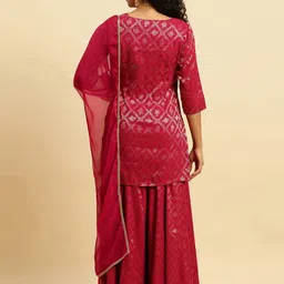 W Festive Striped Print Rayon Kurta With Flared Pant & Dupatta image 5