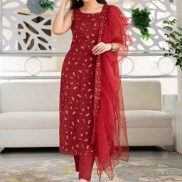 Label Shaurya Sanadhya Floral Embroidered Sequinned Kurta with Trousers & With Dupatta image 4