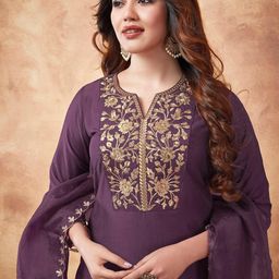 KALINI Ethnic Motifs Yoke Design Regular Thread Work Kurta with Trousers & Dupatta image 2