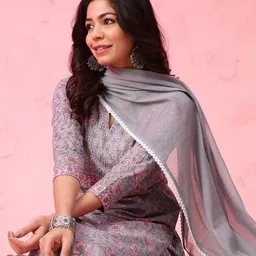Anouk Women Ethnic Motifs Printed Regular Pure Cotton Kurta with Trousers & With Dupatta-image-68