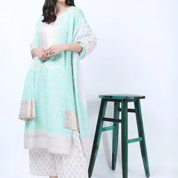 Vishudh Blue Ethnic Motifs Printed Kurta with Trousers & With Dupatta image 5