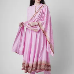 Sanganeri Kurti Ethnic Printed Anarkali Kurta with Trousers & Dupatta-46
