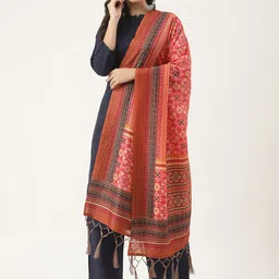 VAABA Red & Multicoloured Ethnic Motifs Printed Dupatta-2