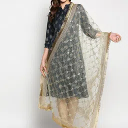 Dupatta Bazaar Green & Gold-Toned Ethnic Motifs Embroidered Dupatta-image-95