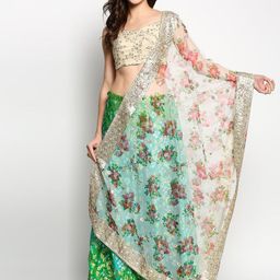 Dupatta Bazaar White & Red Ethnic Motifs Embroidered Organza Dupatta with Sequinned-17