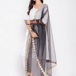 Clora Creation Polka Dots Mirror Work Embroidered Dupatta image 3