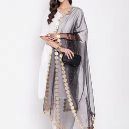 Clora Creation Polka Dots Mirror Work Embroidered Dupatta image 5