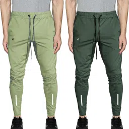 Pack of 2 Men Solid Light Green, Olive Track Pants-image-62