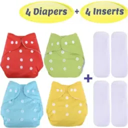 Washable Reusable Cloth Diaper Nappy For New Born (4Diaper+4Insert Black)-22