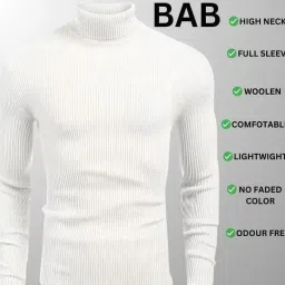 Men Solid Turtle Neck White Sweater-image-18