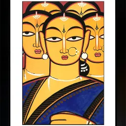 Bengali Ladies Jamini Roy Framed Painting Digital Reprint 13.5 inch x 10 inch Painting-18