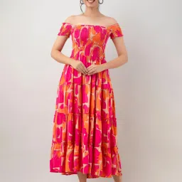 Women Fit and Flare Orange Midi/Calf Length Dress-image-35