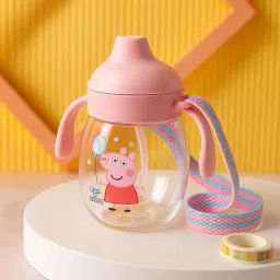 Baby Sipper Cup Peppa Pig Design Anti-Spill Silicone Spout with Handles & Strap-image-36