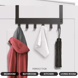 Over The Door Hook Hanger, Hanging Organizer Rack (6 Hooks) (Black) Door Hanger-9