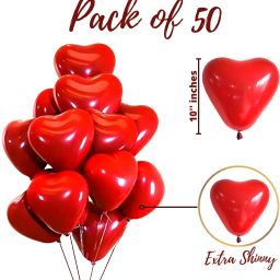 zambooree Printed 50pcs Red Heart Balloons Inflatable Latex Balloon for Valentine Day Balloon image 2