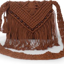 Brown Women Sling Bag Bohemian Macramé Crossbody Bag Handwoven Shoulder Purse-image-22