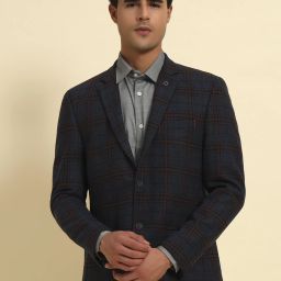 Men Checkered Single Breasted Formal Blazer-image-25