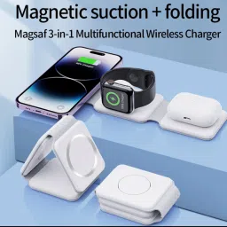 Aklin Boky 15W Fast Charging Charger 3 IN 1 Foldable Magnetic Wireless Charger Charging Pad-image-28