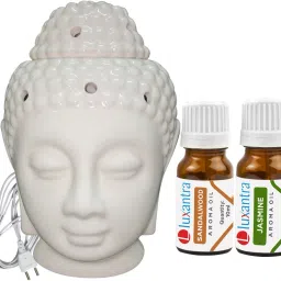 Jasmine Electric Ceramic Buddha Head Aroma Oil Air Freshener with Aroma, Sandalwood Diffuser Set-35