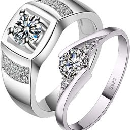 Stylish Couple Engagement Adjustable Ring Sterling Silver Swarovski Zirconia Sterling Silver Plated Ring Set-image-84