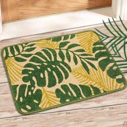 saral home Green Jute Floral Pattern 24X16 Inch Stain Resistant Set Of 2 Door Mats-picture-25