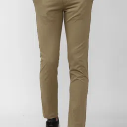 peter england Men Slim Fit Khaki Pure Cotton Trousers-picture-25