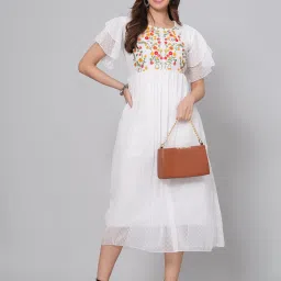 Women Fit and Flare White Midi/Calf Length Dress-image-2