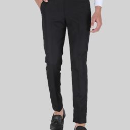 Slim Fit Men Black Polyester Trousers-image-81