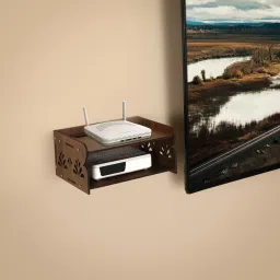 Set top Box Stand|WiFi Router Holder Wooden Wall Shelf(DIY) Wooden Wall Shelf-image-4