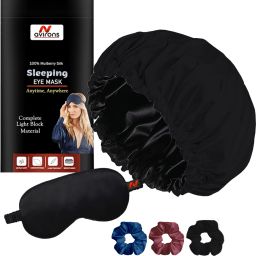 Sleep Cap For Curly Hair, Straight Hair with Eye Mask & Scrunchies-image-19