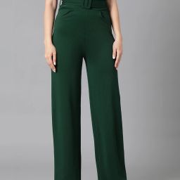 Women Regular Fit Green Cotton Blend Trousers-image-66