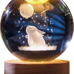 3D Moon Rabbit Crystal Ball Night Light,2.4 inch Glass Ball with Led Wood Base Night Lamp-picture-20