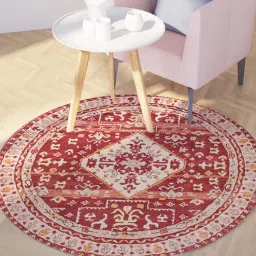 obeetee Red Wool Floral Round 6 x 6 Feet Hand Tufted Carpet-picture-28