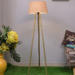 homesake Hadley Beige Cotton Shade Tripod Floor Lamp With Metal Base-picture-26
