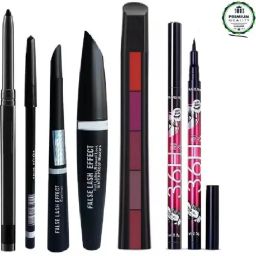 Combo Eyebrow Pencil, Black Eyeliner, Mascara , (3in1)+ Lipstick+36H Eyeliner 5 ml-5