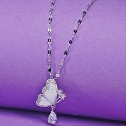 Delicate Sterling Silver Butterfly Pendant for Girls and Women Sterling Silver Stainless Steel Pendant-image-3
