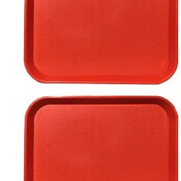Plastic Serving Tray Platter Rectangular Shape Plastic Trays for Drink Breakfast Tea Dinner Coffee Salad Food for Dinning Table Home Kitchen 11x14 Inches Red Set of 2 Tray-image-52