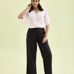 go colors Women Relaxed Black Linen Blend Trousers-picture-15