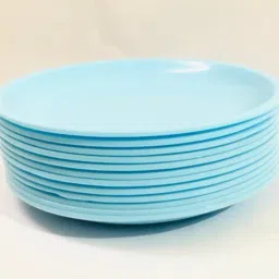 Dishwasher Safe High Glaze BPA Free Microwave Safe and Unbreakable Round Plastic Half Plates (Set of 9) 7.5 Inches , Aqua blue For Home and Restaurant Buffet Parties Picnic Half Plate-17